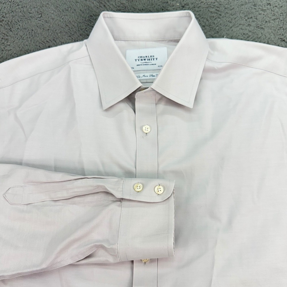Charles Tyrwhitt Dress Shirt Mens 17/35 Light Pink Non Iron Slim Fit‎ Twill
